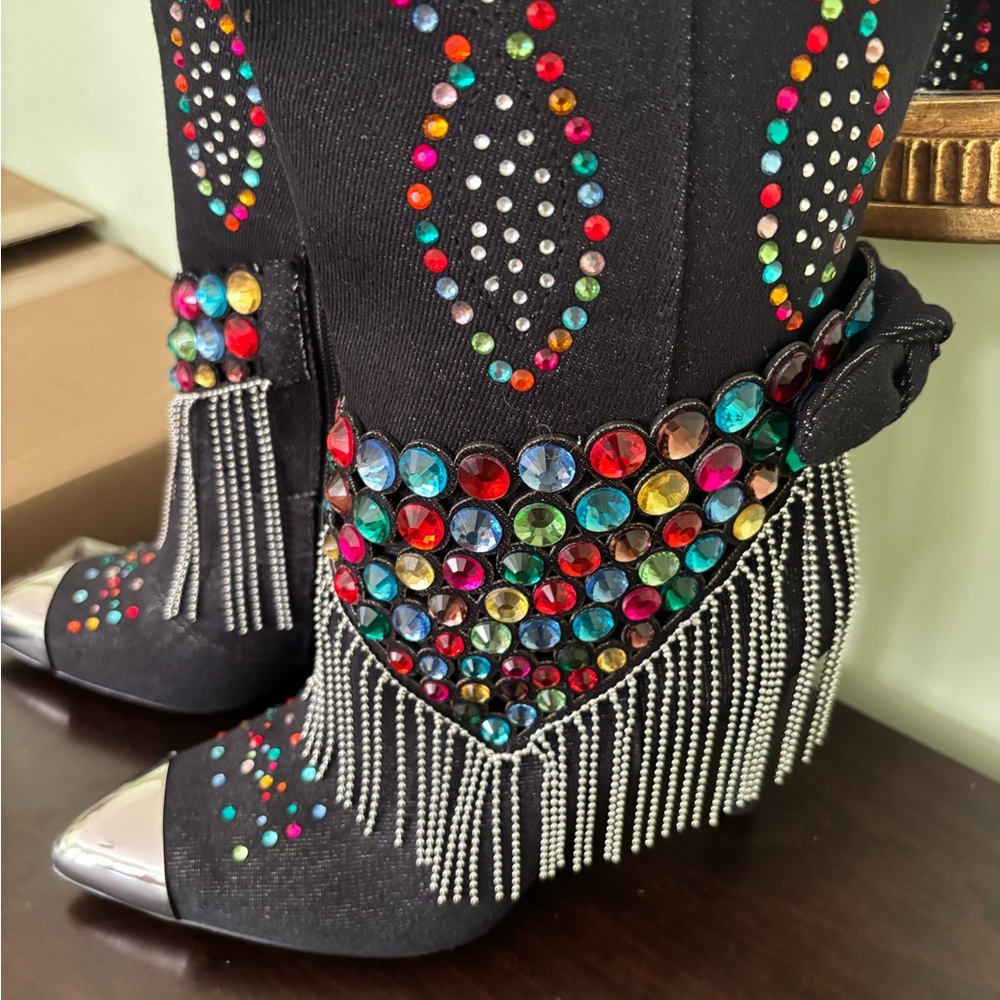 Gianni Bini Black Boots with Colorful Embellishments:new with tag/3 Sizes - Picture 4 of 11
